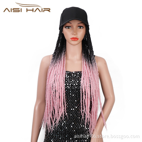 Aisi Hair Heat Resistant Synthetic Baseball Hat With Crochet Twist Braiding Hair Extension For Black Women Synthetic Hair Wigs